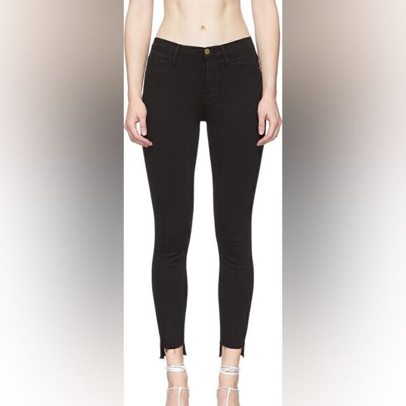 Black FRAME Le High Skinny Raw Stragger Jeans - Picture 1 of 13